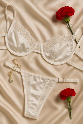 Amora Saten Sütyen Takım Beyaz 6990ı - ÇeyizeDairHerşey