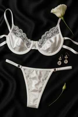 Amora Saten Sütyen Takım Beyaz 7016 - ÇeyizeDairHerşey