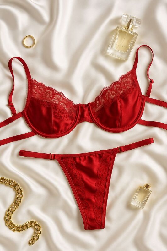 Amora Saten Sütyen Takım Kırmızı 6992 - 1
