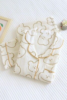 Beatiful Krinkıl Bear Face Örme Special Kumaş Pijama Takımı 6874 - ÇeyizeDairHerşey