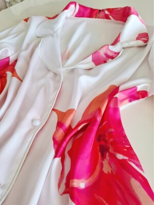 - Bloomwear Uzun Kollu Saten Pijama Takımı 6931 - 3