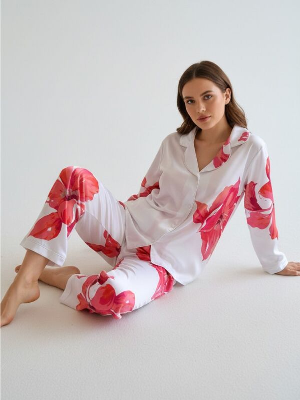 - Bloomwear Uzun Kollu Saten Pijama Takımı 6931 - 1