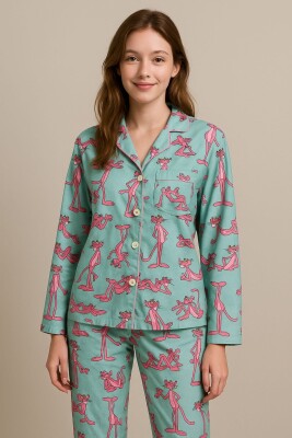 Feel Pink Panter 2 Li Gömlek Yaka Süpersoft Pijama Takımı 6953 - ÇeyizeDairHerşey
