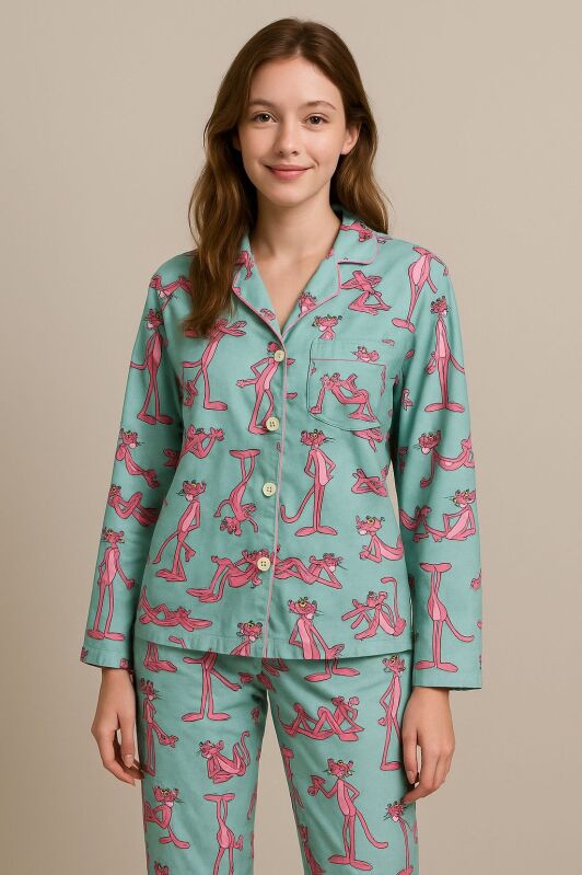 Feel Pink Panter 2 Li Gömlek Yaka Süpersoft Pijama Takımı 6953 - 1