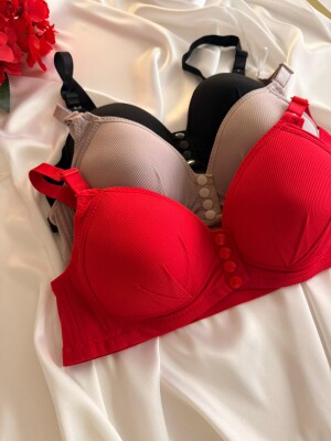 Kadın Telsiz Önden Çıtçıtlı Destekli Sütyen 3’lü Paket (Kırmızı - Vizon - Siyah) 7030 - ÇeyizeDairHerşey (1)