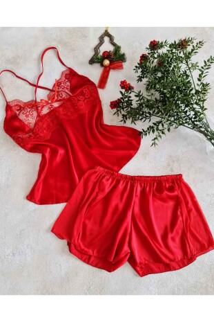 Kırmızı saten 5 li gecelik set 6570 - ÇeyizeDairHerşey (1)