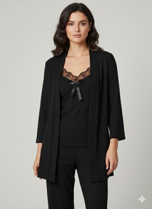 Noiréa Siyah 3’lü Pamuklu Penye Takım 7047 - 2