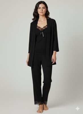 Noiréa Siyah 3’lü Pamuklu Penye Takım 7047 - ÇeyizeDairHerşey