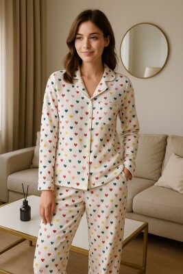 Renkli Kalpler Pijama Takımı 6957 - ÇeyizeDairHerşey