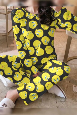 Supernova Free Trend Sweatshirt Pantolon Tweety Basklı Pijama Takımı 6597 - Pembishomewear